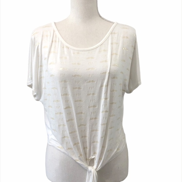 PINK BERRY Mustache Oui Top Women's Size Medium Gold White Novelty Print - Picture 7 of 7